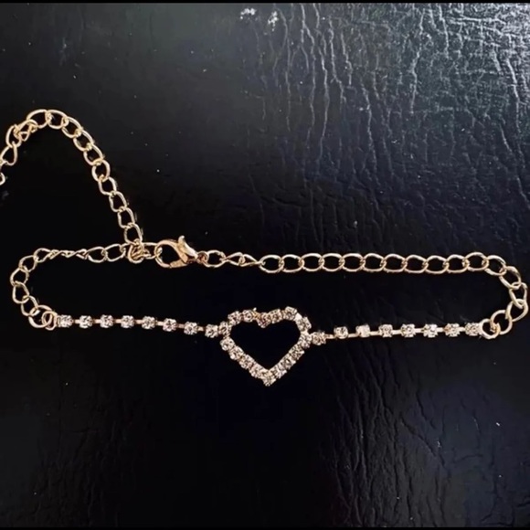 Jewelry - Gold Crystal Heart Ankle Bracelet 9”-12”adjustable